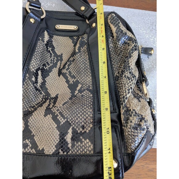 Michael Kors Honey Black Patent Leather Snake Python Embossed Tote Shoulder Bag - Picture 14 of 16
